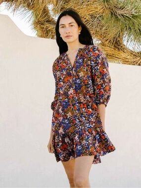 Apiece Apart Mini Mitte Dress in Bold Blomster Red Floral V-Neck Tiered small
